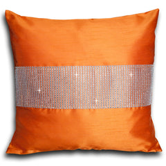 Faux Silk Pencil Pleat Fully Lined Curtains (Orange)