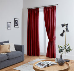 Faux Silk Pencil Pleat Fully Lined Curtains (Red)