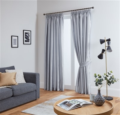 Faux Silk Pencil Pleat Fully Lined Curtains (Silver)