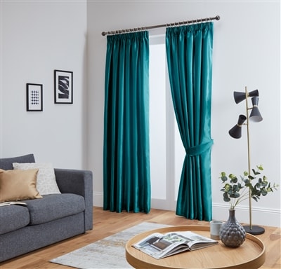 Faux Silk Pencil Pleat Fully Lined Curtains (Teal)