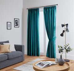 Faux Silk Pencil Pleat Fully Lined Curtains (Teal)