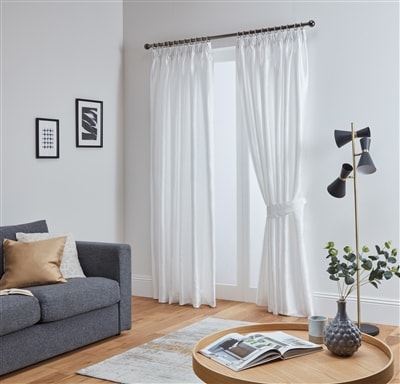 Faux Silk Pencil Pleat Fully Lined Curtains (White)