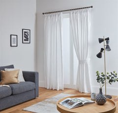 Faux Silk Pencil Pleat Fully Lined Curtains (White)