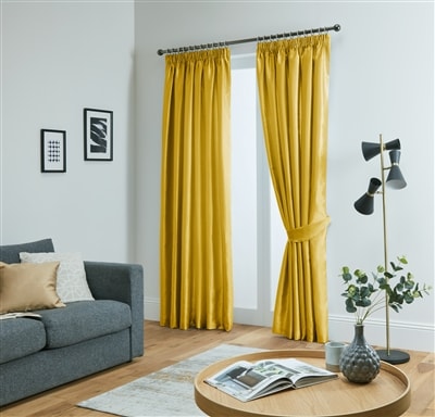 Faux Silk Pencil Pleat Fully Lined Curtains (Yellow)