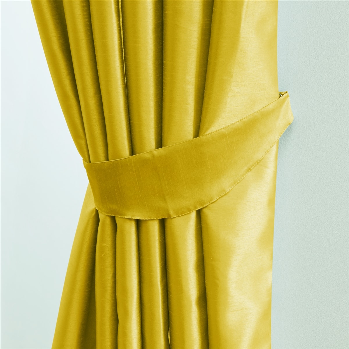 Faux Silk Pencil Pleat Fully Lined Curtains (Yellow)