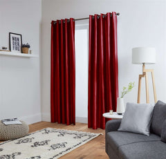 Faux Silk Eyelet Fully Lined Curtains (Red)