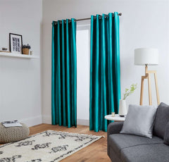Faux Silk Eyelet Fully Lined Curtains (Teal)