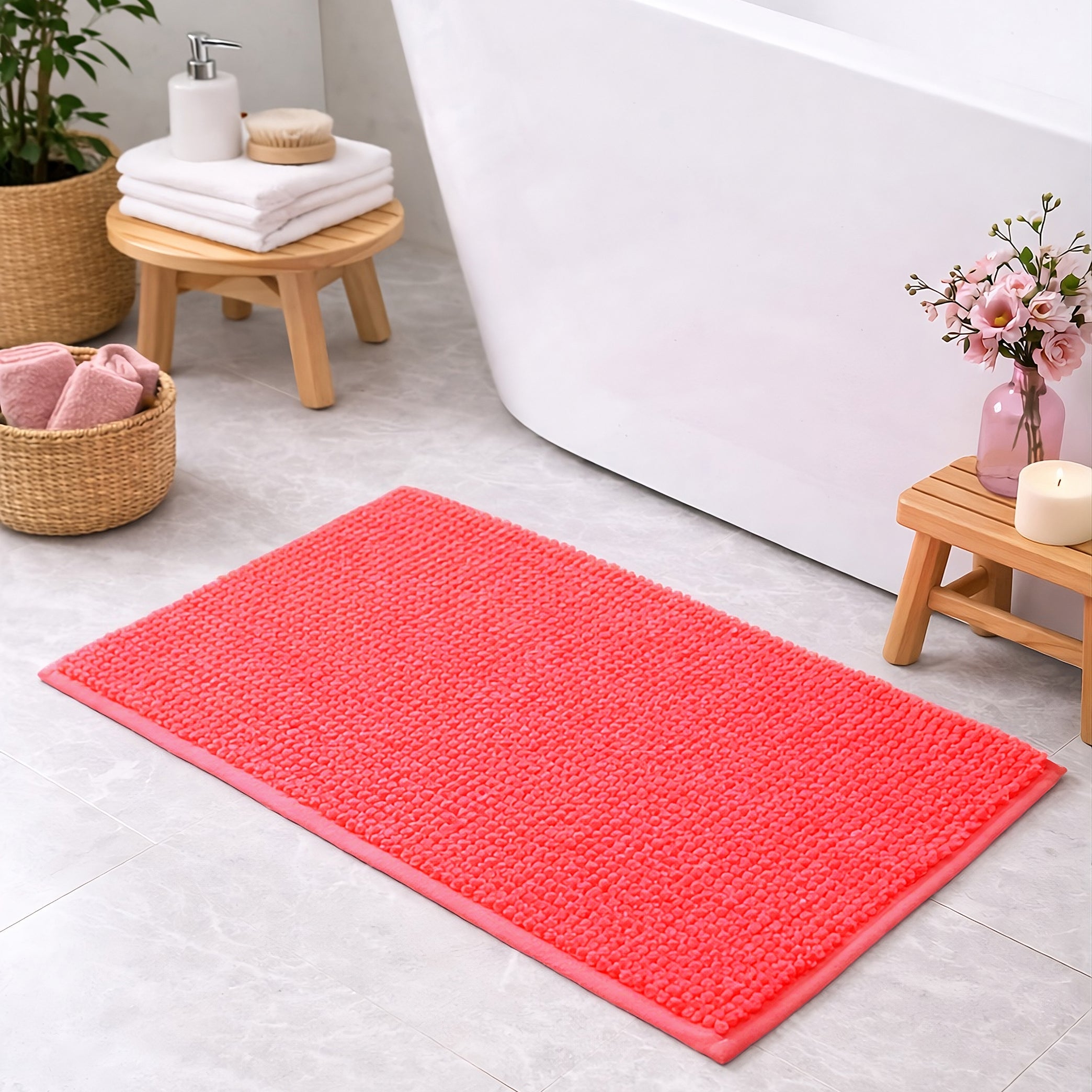 Chenille Bath Mat Non Slip Super Soft & Washable (Multiple Colours And Sizes)