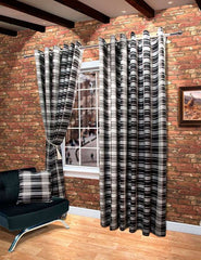 Isla Fully Lined Black Tartan Checked Ready Made Eyelet curtains