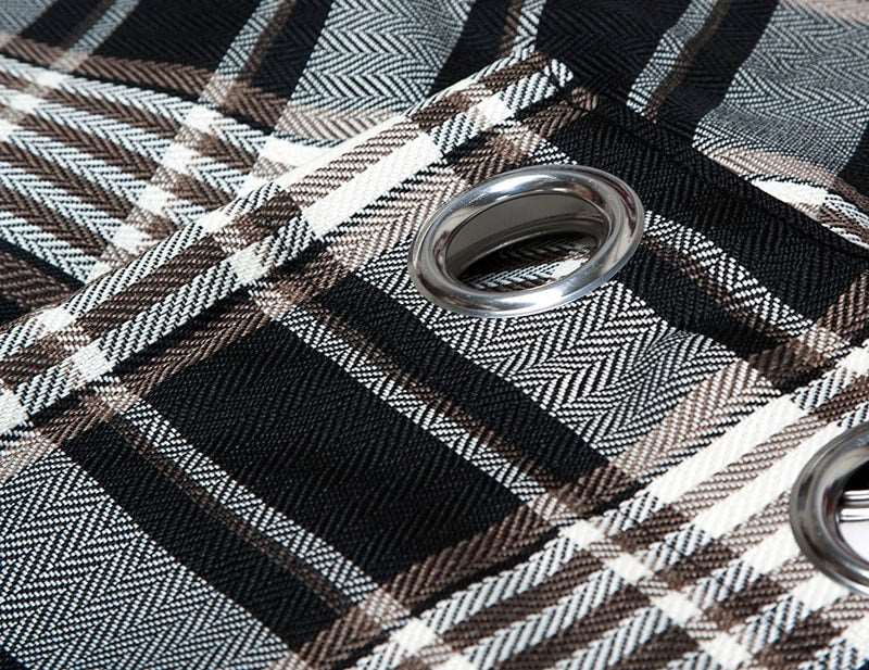 Isla Fully Lined Black Tartan Checked Ready Made Eyelet curtains