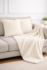 Ribbed Extra Thick Soft Faux Fur Throw (Ivory White)