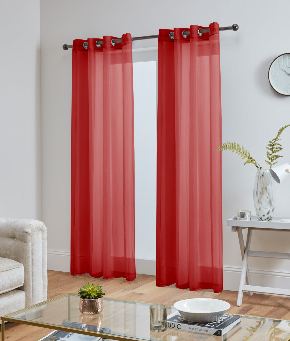 Lucy Pair Eyelet Ring Top Voile Panel (Red)