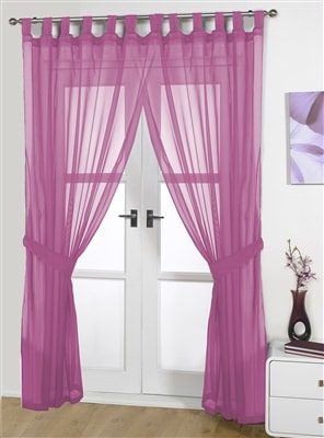 Opaque Pair Tab Top Voile Panels (Fuchsia)
