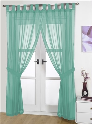 Opaque Pair Tab Top Voile Panels (Green)