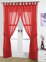 Opaque Pair Tab Top Voile Panels (Red)