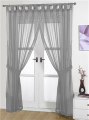 Opaque Pair Tab Top Voile Panels (Silver)