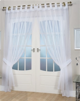 Opaque Pair Tab Top Voile Panels (White)