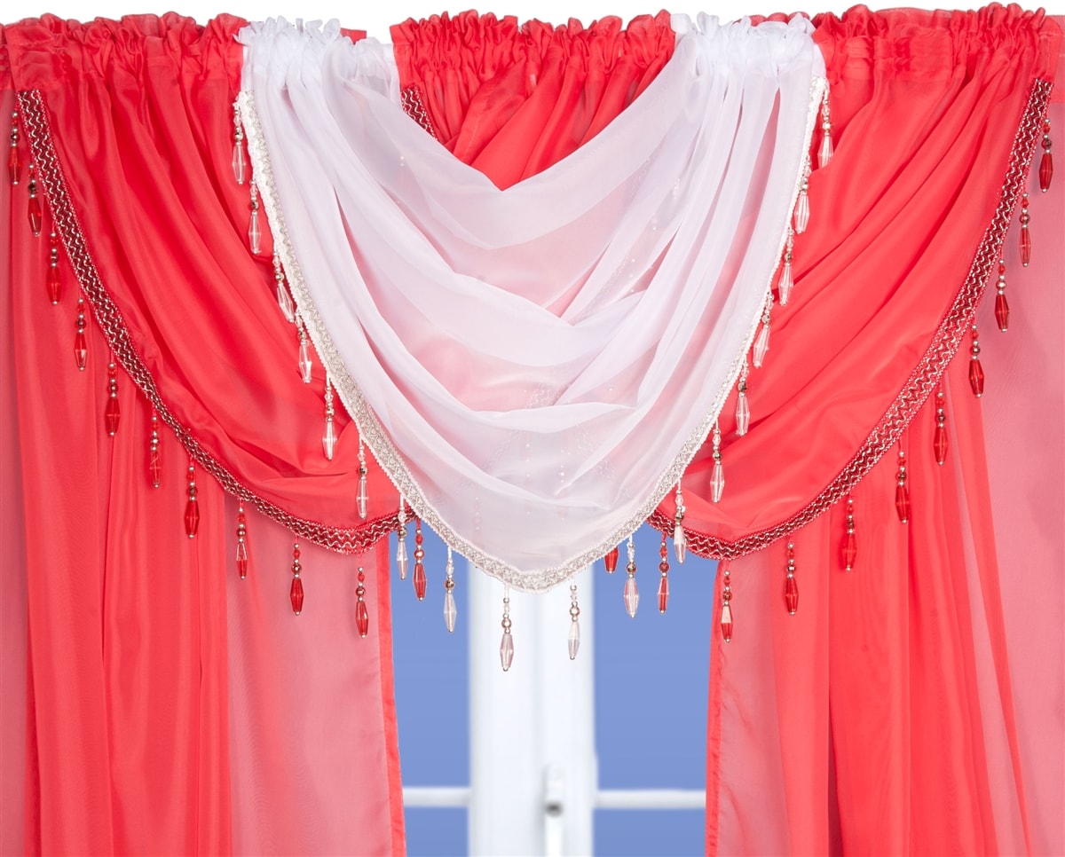 Beaded Voile Swags (Pastel Red)