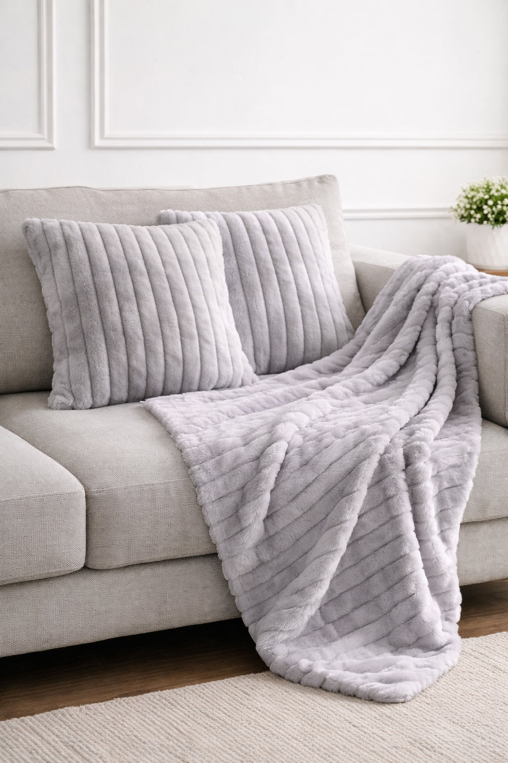 Ribbed Faux Fur Cushion Cover – Soft Plush Decorative Pillow (Multiple Colours and Sizes)