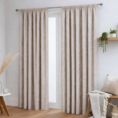 Crushed Velvet Fully Lined Ready Made Pencil Pleat Curtains (Cream)