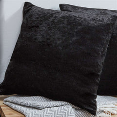 Crushed Velvet Fully Lined Ready Made Eyelet Curtains (Black)