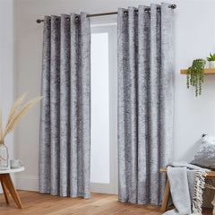Crushed Velvet Fully Lined Ready Made Eyelet Curtains (Silver - Grey)