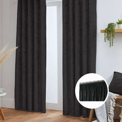 Crushed Velvet Fully Lined Ready Made Pencil Pleat Curtains (Black)