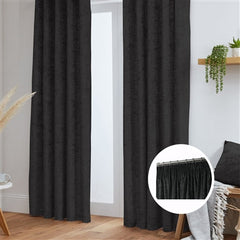 Crushed Velvet Fully Lined Ready Made Pencil Pleat Curtains (Black)