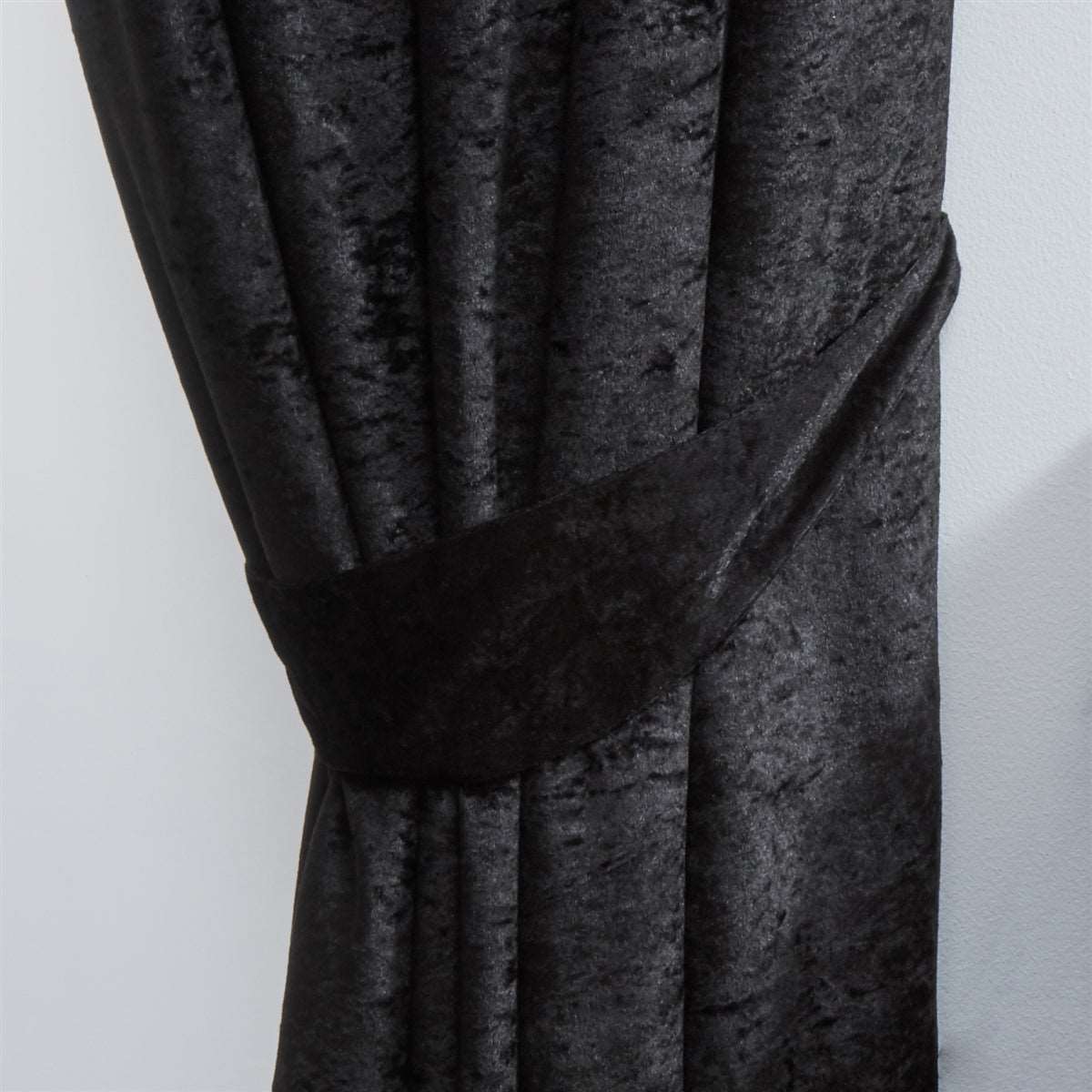 Crushed Velvet Fully Lined Ready Made Pencil Pleat Curtains (Black)