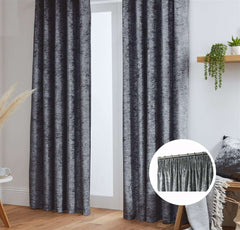 Crushed Velvet Fully Lined Ready Made Pencil Pleat Curtains (Dark Grey)