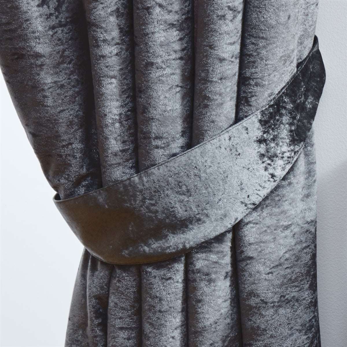 Crushed Velvet Fully Lined Ready Made Pencil Pleat Curtains (Dark Grey)