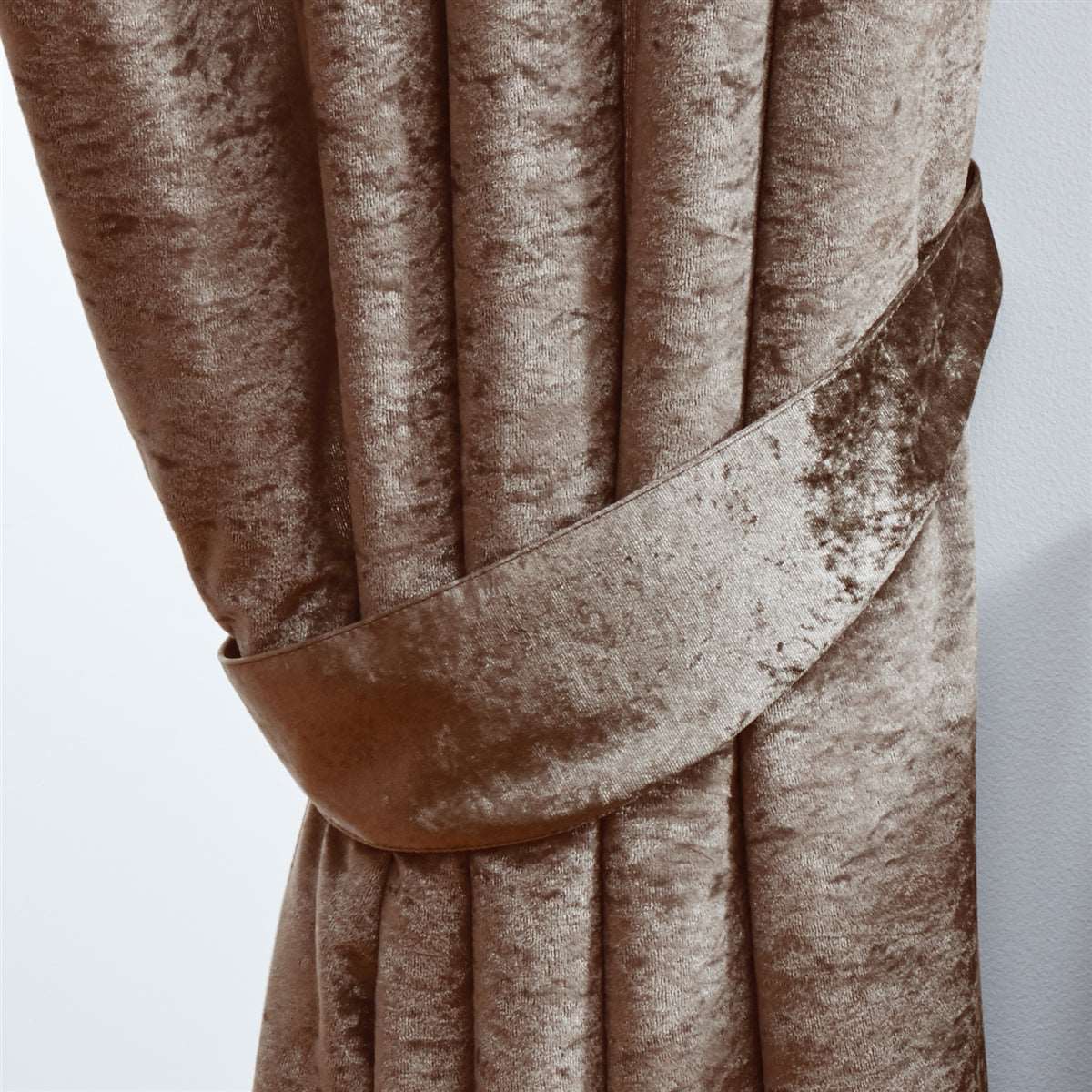 Crushed Velvet Fully Lined Ready Made Pencil Pleat Curtains (Mocha)