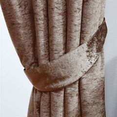 Crushed Velvet Fully Lined Ready Made Pencil Pleat Curtains (Mocha)
