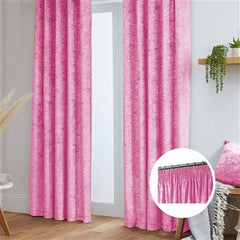 Crushed Velvet Fully Lined Ready Made Pencil Pleat Curtains (Pink)