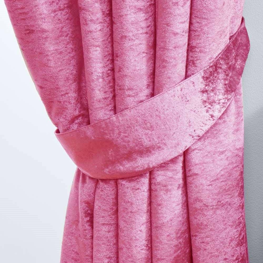Crushed Velvet Fully Lined Ready Made Pencil Pleat Curtains (Pink)