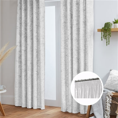 Crushed Velvet Fully Lined Ready Made Pencil Pleat Curtains (White)