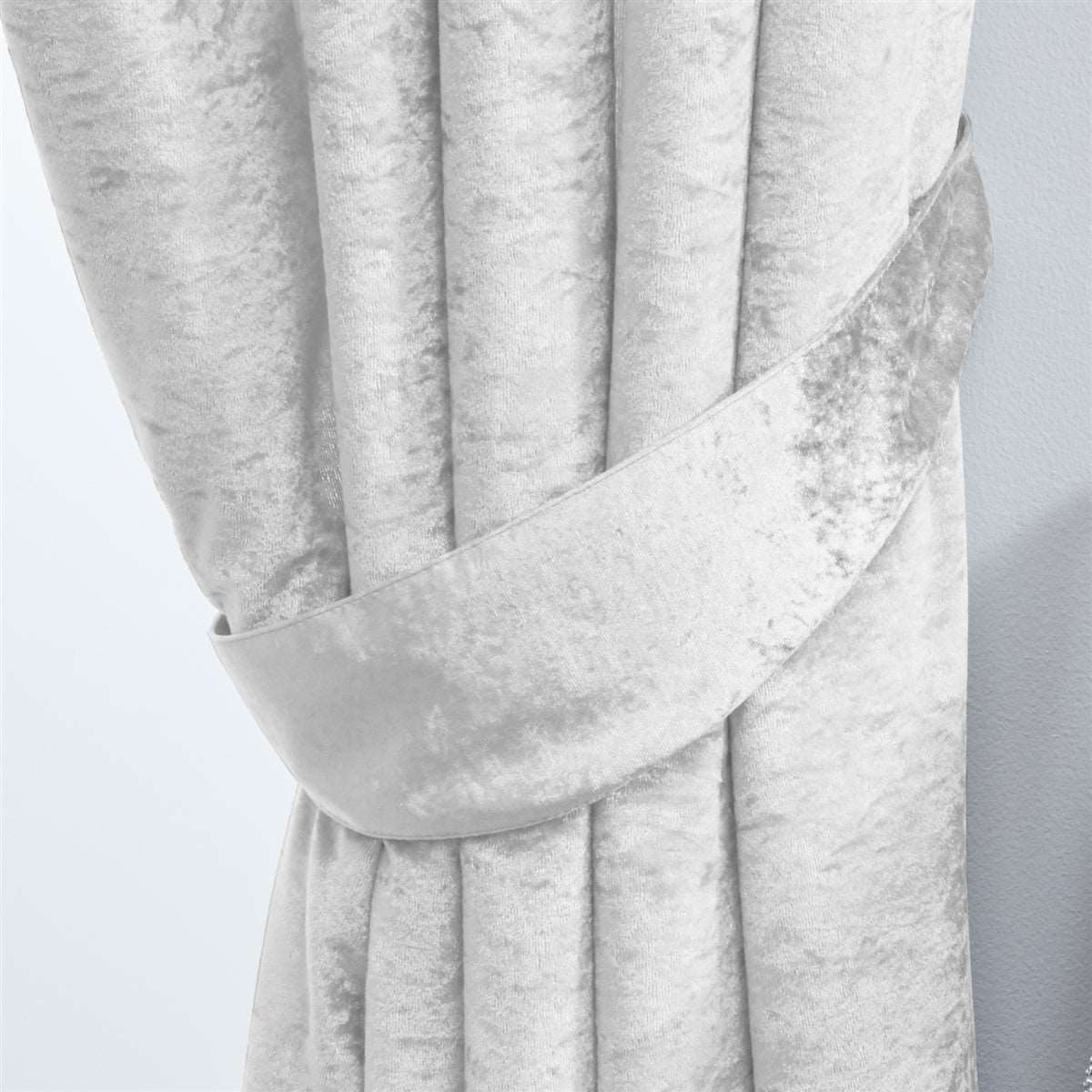 Crushed Velvet Fully Lined Ready Made Pencil Pleat Curtains (White)