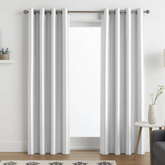Faux Silk Eyelet Fully Lined Curtains (White)