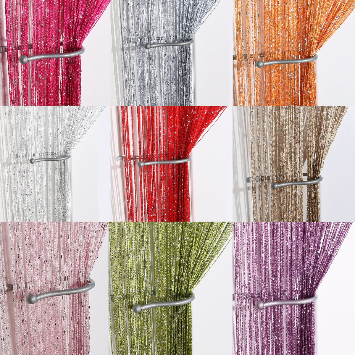 Jazz Large Size Glitter String Curtain Panel White (3m Wide x 3m Drop)